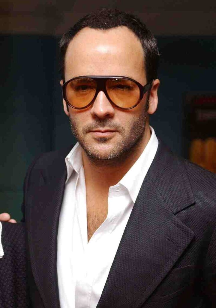 Designer Tom Ford wearing the Islay aviator — sunglasses with amber gradient lenses, FW26 collection