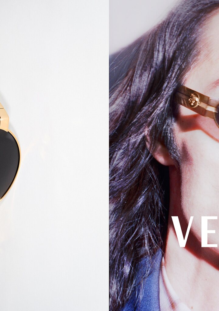 Versace VE2301 — round sunglasses with gold details, new collection 2026