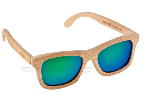 Sunglasses Artwood Milano SquareWay 03 Natural Bamboo - Green mirror Polarized