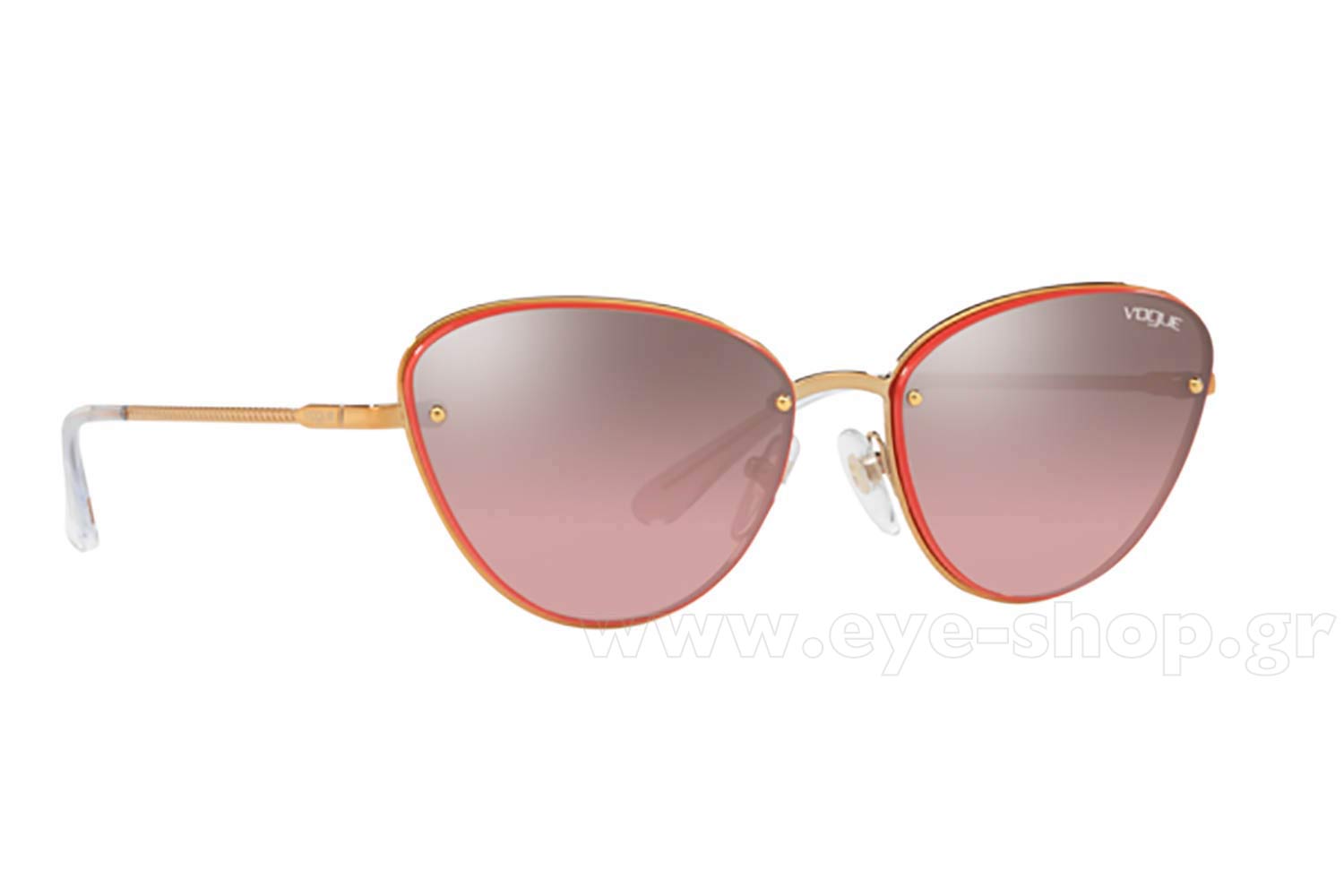 Vogue Women\'s Rose Gold Pink and Silver Sunglasses VOGUE VO 4079S Matte Rose Gold/Red Azure Shaded... | Depop main image 2