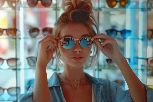 Trying on sunglasses